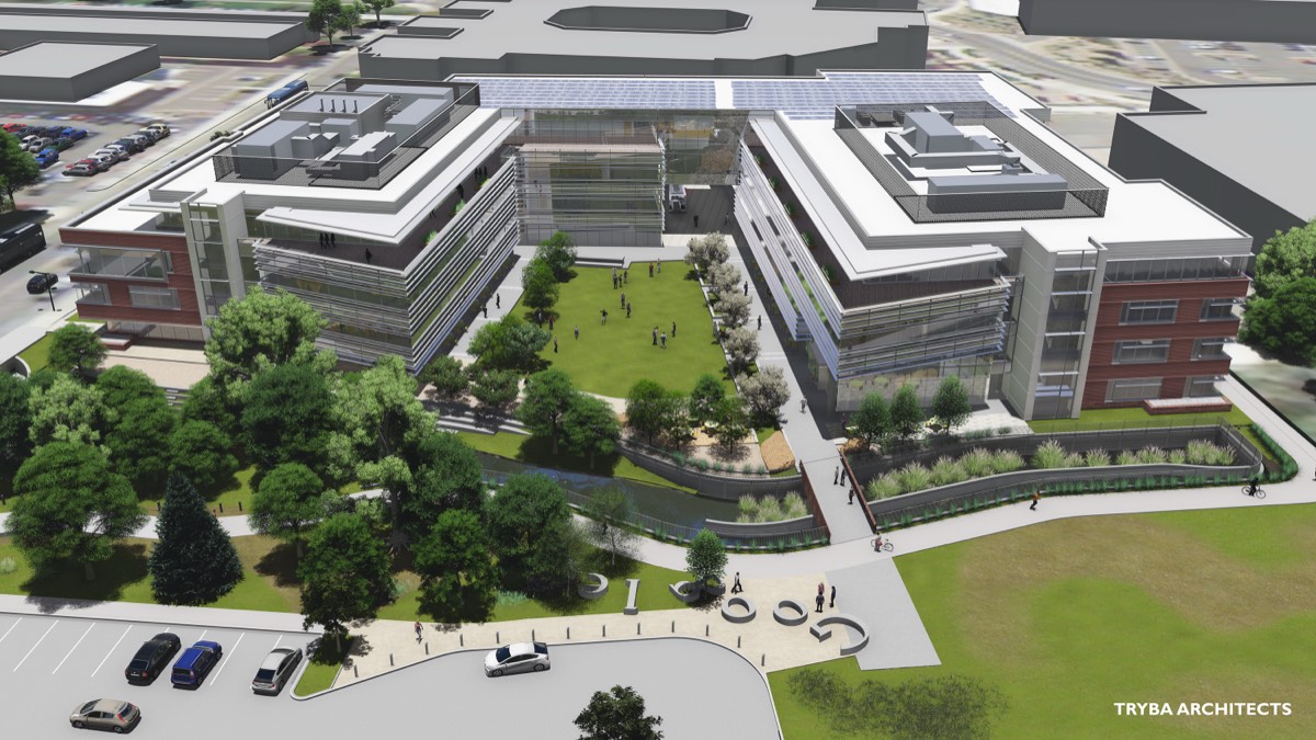 Google build-to-suit campus, Boulder — aerial rendering